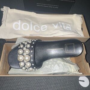Dolce Vita Black Sandals with Pearl Accents